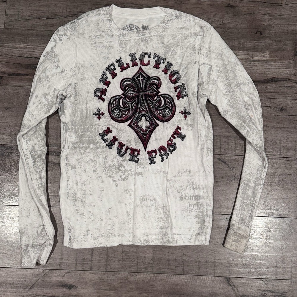 Affliction Youth Long Sleeve Distressed Thermal Size Small Red Boys Eagle Wings